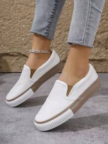 新款一脚蹬平底帆布鞋，舒适休闲乐福鞋，步行鞋，时尚休闲百搭 - 白棕 - 查看 8