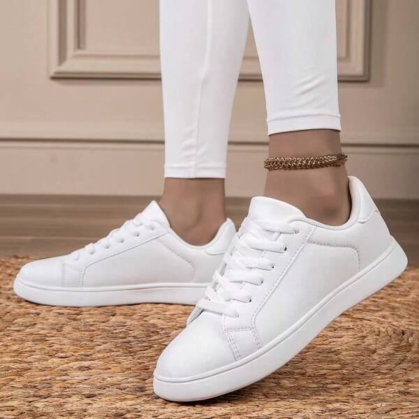 Lace-Up Casual Sneakers, Highly Attractive White Shoes, Versatile, Soft-Soled, Non-Slip, Wear-Resistant, Size 36-45