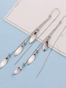 1 paire de boucles d'oreilles élégantes en torsion en forme de losange en argent sterling 925, boucles d'oreilles à longues franges en feuille pour femmes, bijoux de luxe haut de gamme, cadeau de mode
