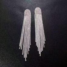 Bride Wedding Reception Highly Shiny Claw Chain Rhinestone Drop Tassel Crystal Dangle Earrings - Silver - View 5