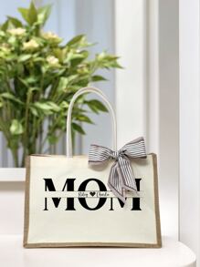 Personalized Kid Names For Mom Tote Bag With A Scarf, Gift For Mama, Mom Custom Kid Names Jute Bag, Custom Mom's Burlap Bag, Mama Tote Bag, Gift For Mom, Mother's Day Christmas Gift - Multicolor - View 4