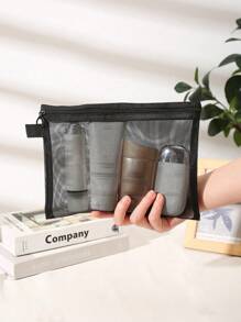 Mesh Makeup Bag Portable Travel Cosmetic Organizer Pouch - Black - View 4