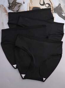 4 件装女士高腰牛奶丝运动三角裤内裤，黑色 - 黑色 - 查看 3