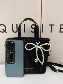 New Versatile Niche Solid Color PU Leather Handbag With Pendant, Fashion Small Outdoor Travel Vacation Square Bag, Lightweight Simple Street Shopping Crossbody Bag, Versatile Modern Business Commuting Women Shoulder Bags For Daily Office Use - Multicolor - View 8