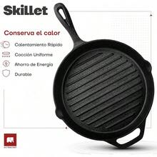 Juego de 3 Piezas de Sartén de Hierro Fundido de Mango Largo, Pre-Marinado, Sartén de Hierro Fundido, Juego de 3 Piezas (6 Pulgadas, 8 Pulgadas y 10 Pulgadas), Negro - Sartén Grill 10" (25 cm) - Ver 2