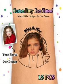 1Pc/15 Pattern Personalized Customization Temporary Tattoos, Veil Design Fun Portraits, Customized For Couples. Perfect For Valentine's Day, Birthday Parties, Weddings, Friend Gifts And Wedding Anniversaries. Suitable For Arms, Palms, And Cheeks.
