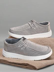 TOLLN 1 Pair Men's Knit Breathable Low-Top Casual Shoes, Lightweight Anti-Slip Loafers, Solid Color Minimalist Sneakers