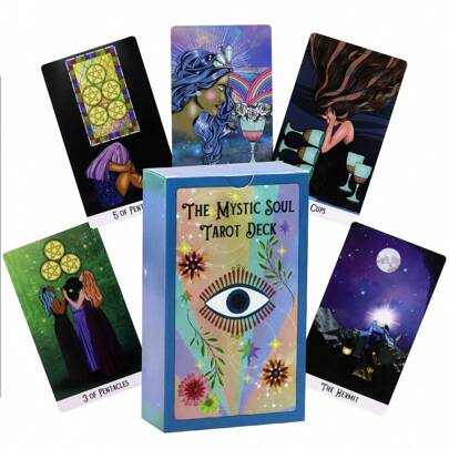 Un set de 78 cartas de tarot de papel premium inglés Mystic Soul Tarot Deck para adolescentes y adultos, cartas de tarot vintage, juego de adivinación