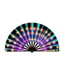 1 Peça Leque de Mão Grande de UV para Festa de Música de Carnaval, Show e Presente, Leque de Mão Dobrável de Luz UV para Presente, Festival de Música, Carnaval, Fantasia Arco-íris, Festa de Disco, Festa Neon, Suprimentos de Decoração de Festa Luminosa