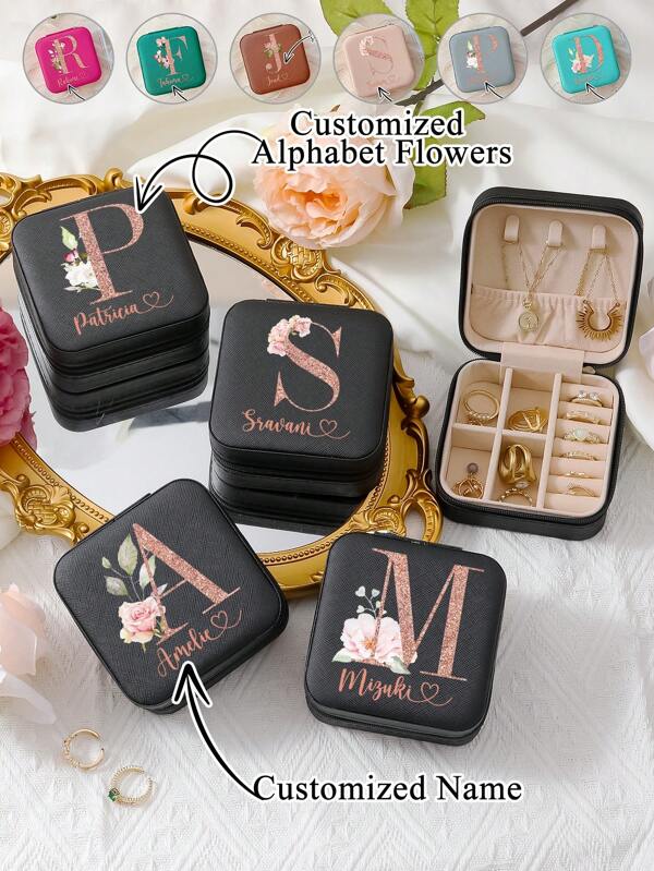 1pc Personalized Rose Alphabet Jewelry Storage Box Spring New Year Gifts Jewelry Storage Box Can Hold Rings, Necklaces, Earrings, Customized Gifts For Mom, Personalized Gifts For Bridesmaids, Stylish, Unisex, Casual, Custom, Personalized, Unique, Customized, Ideal Gifts For Him, Ideal Gifts For Her, Her, Boyfriend, Girlfriend, Family, Friends, For Valentine's Day, For Mother's Day, For Birthdays, For Children's Day, For Father's Day, For Graduation, For Weddings, For Housewarming,School Supplies,Back To School,School Gift,For Office,For School,For Classroom,For Teacher Gifts,For University,For Colleague,For Dorm Rooms,For Teacher,For Boys And Girls,For Teenagers,Junior High School Students,Middle School Students,High School Senior High School Students,College Students,University Students,Freshman,Sophomore,Underclassmen