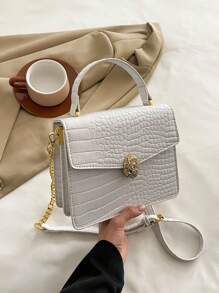 2025 New Fashionable High-End Crocodile Pattern Ladies Handbag, Hand-Held & Crossbody Small Square Bag - White - View 6