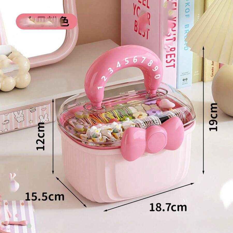 1pc Small 2-Layer Plastic Storage Box, Cute Handheld Video Organizer Box With Cover, Double-Layer Children's Jewelry & Hair Clip Organizer Box, Cartoon Bow-Knot Compartment Jewelry Box, Sewing Box, Gender Reveal Party, Perfect For Birthdays, Weddings, Parties, The Perfect Gift For Colleagues, Friends, And Family, Back To School