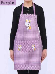 1 件轻质快干便捷围裙，兔子图案，成人系颈涤纶腰裙
