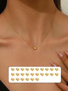 1pc Miniature Cute Heart Shaped Stainless Steel Pendant Necklace With 26 Capital Letters, Suitable For Women's Everyday Wear Or As A Couple's Necklace - Yellow Gold - View 8