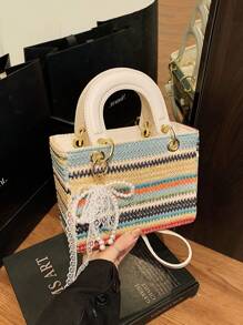 Nuevo bolso transversal de hombro versátil de paja tejida de moda, bolso cuadrado pequeño y elegante para playa y resort