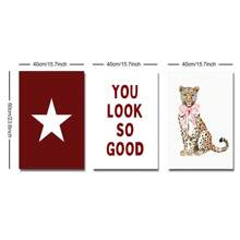 1/3 套时尚豹纹星形墙饰，粉色俏皮猎豹墙饰印花，你看起来真好，极简主义多巴胺装饰，无框墙饰 - 黑色 - 查看 16