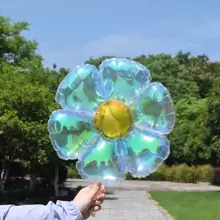 1/3/5/6/10/12PCS 19英寸透明激光雏菊花铝箔气球，全息向日葵形气球，适用于主题派对用品生日派对结婚周年装饰， - 炫彩 - 查看 4