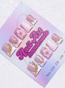 10pcs Y2K Nails Chic Duckbill Press On Nails Set - Handcrafted, White French Tip Style And Versatile 3d Handmade Carved Flower, Sparkling Silvery Bow And White 3d Hand Drawn Serpentine French Tip, Perfect For Parties & Casual Attire,Perfect Holiday Gift For Women And Girls, Includes Tool Kit