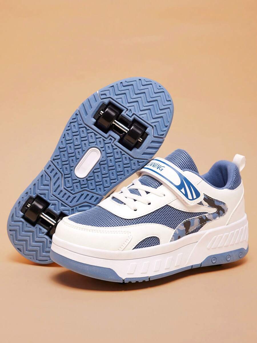 Nuevos zapatos convertibles de skate de 4 ruedas de moda para niños, cómodos tenis deportivos casuales con cierre de gancho y bucle para patinar al aire libre, color rosa para adolescentes