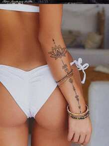 1pc Paper Temporary Tattoo, Sexy Fashion Minimalist Floral Line Art Lotus Flower Design Temporary Tattoo, Chain Print Pattern Fake Tattoo, Multifunctional Unisex Body Art Stickers, Waterproof Sweat-Proof For Arm, Chest, Abdomen And Back, Easy To Apply/Remove, Lasting 7-14 Days Decorative Sticker DIY Gifts