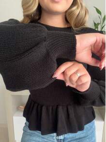 Fang Women's Basic Modal Ruffle Blouse Autumn Winter Knit - màu đen - Xem 3