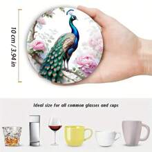 4 件浣熊、孔雀和狗动物图案木制杯垫，适用于茶杯、咖啡杯和饮料杯，是家居和餐厅装饰的理想选择，可收藏的木制杯垫 - 彩色 - 查看 10