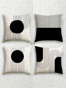 4 piezas Fundas de cojín decorativas modernas con diseño geométrico de lino, con cremallera oculta, lavables, diseño de línea minimalista, para sofá, sala de estar, dormitorio, sin relleno de cojín incluido