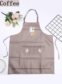 1 件轻质快干便捷围裙，兔子图案，成人系颈涤纶腰裙