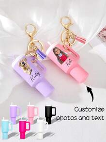 Personalized Mini Cup Keychain Pendant, Custom And Name, Making It A Unique Accessory Pendant, Including Storage Space, Portable Bag Pendant, Lipstick Storage, Portable Perfume Storage, Perfect Back-To-School And Gift Options,Customized Keychains & Accessories,Street Casual Chic,Apparel Accessories,Halloween Edit,Boyfriend,Girlfriend,Family,Friends,Trinkets, Vintage Leather - Multicolor - View 1
