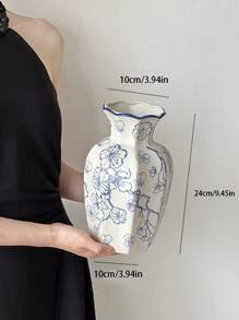 One Hand-Painted Blue And White Ceramic Vase In Vintage-Style For Flowers, Suitable For Living Room, Bedroom, Balcony Decoration, For Dried Flowers, Artificial Flowers & As An Ornament,Home Decor,Flower Vase,Centerpiece,Table Decor Rama Decoration Rama Gifts Birthday Graduation Room Decor Glass Vase