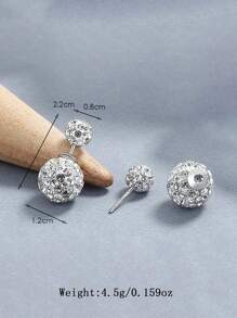 1 对 925 银香巴拉白色透明珠水晶迪斯科球前后耳钉 - 銀色 - 查看 3