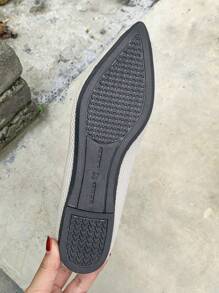 Women's Breathable Knit Pointed Toe Low Heel Flats, Slip-On Casual Shoes, Elegant Style For Daily Wear, Beige Ballet Flat