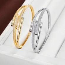 1 pieza Brazalete para mujer de doble capa con diseño de línea simple y circonita cúbica