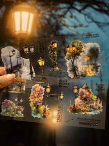 1 本书/18 张大尺寸复古灯柱和月光模切贴纸套装，适用于制作卡片、DIY 计划簿、剪贴簿、相册装饰、学校用品、返校 - 彩色 - 查看 1