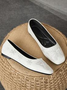 WHDXY 1 双女士中国风刺绣方头复古一脚蹬芭蕾平底鞋，适合所有季节的舒适乐福鞋