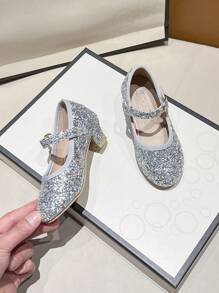 Children's Glittery Glass Shoes For Girls, Soft Sole Chorus Performance Princess Shoes, Fashion High Heels Stage Shoes For Little Girls