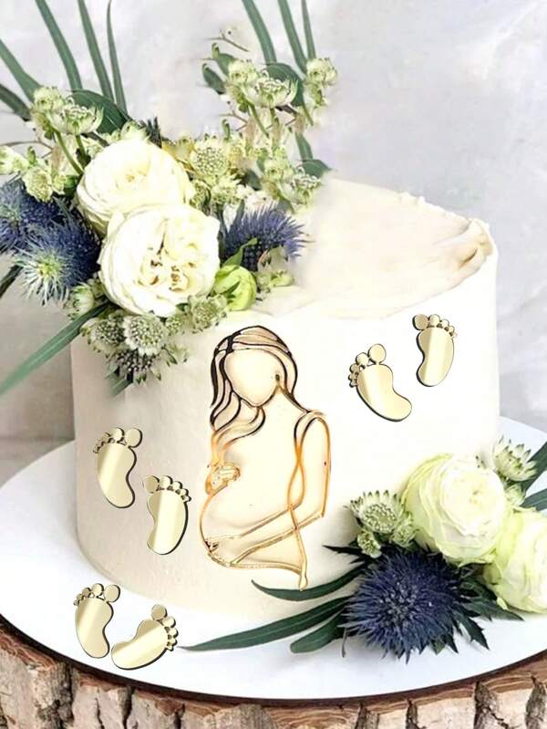 7 piezas Silueta acrílica de madre a ser y decoración de huellas de bebé para pastel - Arte de maternidad y diseño de huellas reutilizables como decoración para primer cumpleaños, props de foto, preservación de recuerdos, recuerdos personalizados para baby showers, cumpleaños, revelación de sexo