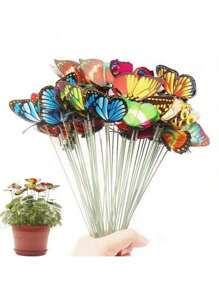10pcs Colorful Butterfly Garden Yard Flower Pot Decor, Whimsical Butterfly Stakes For Outdoor Flower Pot, Indoor Wall, Ground Decoration