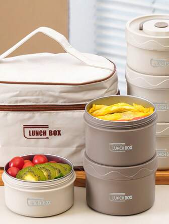 1pc/3pcs/5pcs Portable Thermal Food Lunch Box Set, Includes Insulated Lunch Box, 304 Stainless Steel Thermal Food Container, Stackable Separate Lunch Compartments, Suitable For Adults, Children, Men, Women, Microwave Friendly