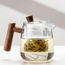 1pc Heat-Resistant High Borosilicate Glass Teapot - 500ml With Wooden Handle, Stove & Electric Ceramic Cooker Safe, Ideal For Tea Brewing
