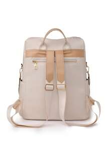 Ladies' Double-Shoulder Bag Solid Color Large Capacity Student Backpack Fashion Tassel Versatile Casual Waterproof Bag, Suitable For Women, Girls Students, Working People And White-Collar, Suitable For Work, Business, Commuting, School, Library, Out, Travel - Beige - View 6