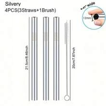 4/6pcs Wide 12mm Stainless Steel Metal Boba/Bubble Tea Straws Set - High Quality Polished Reusable & Easy To Clean, Suitable For Boba/Smoothies/20oz Cups - Great For Thick Drinks & Slushies (Silver/Colored),School Supplies