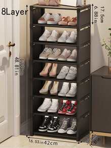 8 Tiers Narrow Shoe Rack Vertical Shelf Stable Organizer Space Saving Storage Cabinet Sturdy Easy DIY Non-Woven Fabric Metal Freestanding Shelves For Closet Entryway Hallway Bedroom