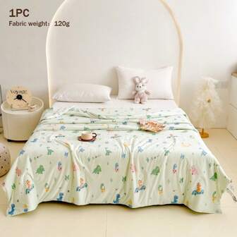 1 Pc Fashionable Cartoon Animal Pattern Knitted Fabric Summer Quilt/AC Quilt, Quilted Design To Fix Filling, Machine Washable Bedding, Suitable For Bedroom, Kids Room, Guest Room And Holiday Gifts