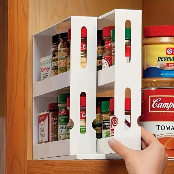 1pc Spice Storage Rack, 90-Degree Rotating Goods Storage Rack, 2-Layer Table Storage Rack, Small Storage And Storage Rack, Used For Kitchen, Bathroom, Home Office, Home Storage And Storage, Household Goods.