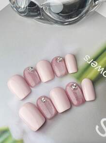10 Stück/Set abnehmbare kurze quadratische Nägel, lila-rosa-Farbe, DIY Gel Nail Art Kit geeignet für Thanksgiving, Muttertag, Partys, Alltagsgebrauch, Urlaubsgeschenke, Geburtstagsgeschenke. Enthält: 1 Nagel Reinigungsstift, 1 Nagelfeile, 2 Jelly Gel Streifen