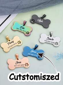 Cutstomiszed Stainless Steel Durable Pet Tags - Engraved Personalized Dog Tags, Cat Tags ,Bone Shaped Pet Tags, Available In Multiple Colors,Including Color, Silver, Gold , Rose Gold, Blue, Black,DIY Pet Tags With Phone Numbers And Names,Pet Collar Tags, For Small Large Dogs Cats