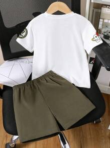Tween Boy Letter Print Short Sleeve T-Shirt And Shorts Set - White - View 2