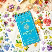1 件装丰收季节水果主题贴纸书 - 24 张双材质 PET 和日本纸，哑光表面，自粘装饰贴纸，适用于 DIY 日记、剪贴簿、笔记本、水瓶和滑板、水果贴纸 - 彩色 - 查看 9