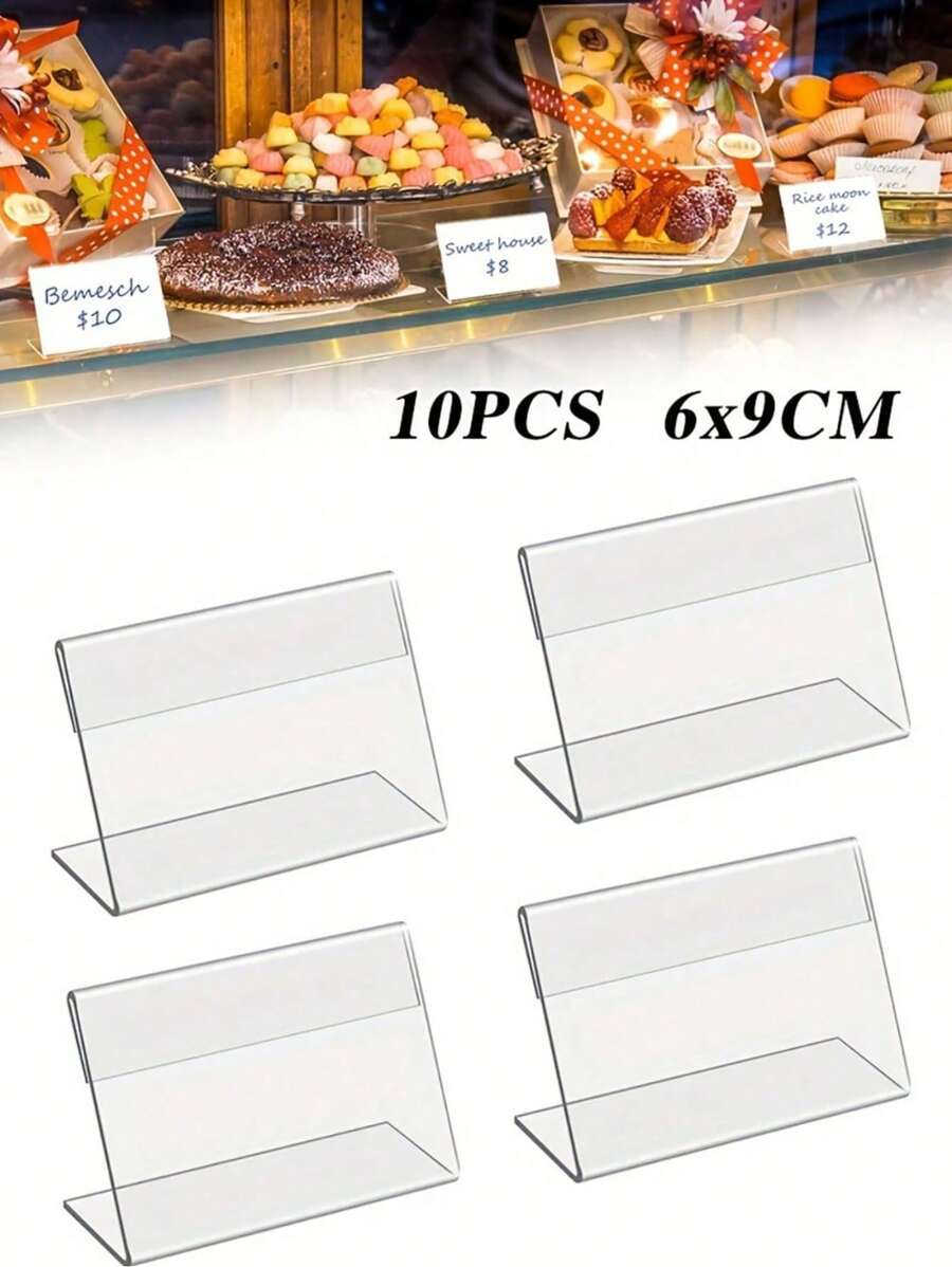 10/5Pcs Acrylic Price Tag Holders - L-Shaped Transparent Sign Display Stands For Labels, Water-Resistant, Ideal For Office & Dining Settings